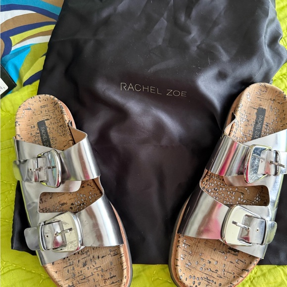 Rachel Zoe Metallic Sandals with Cork Footbed - Picture 1 of 5